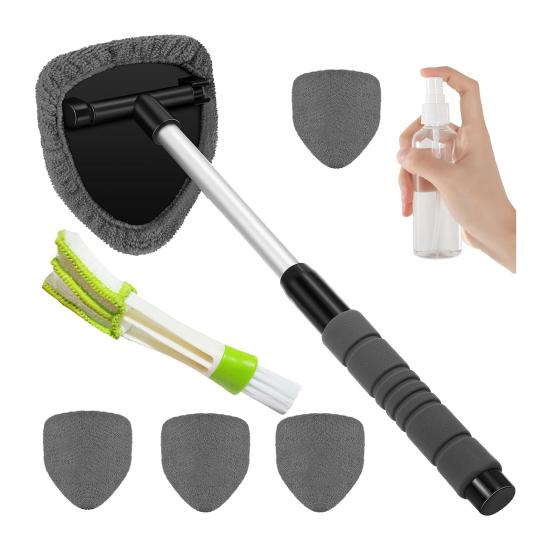 Car Cleaning Brush with Reusable Pads Extendable Handle Sprayer Brush Windshield Cleaning Tool for Car Interior Exterior Glass Cleaning