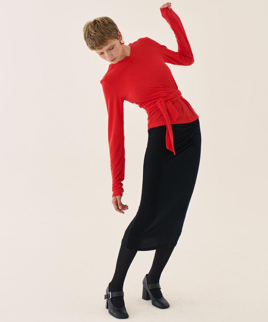 GRIDAJ Wool Draping Jersey Top _ Red