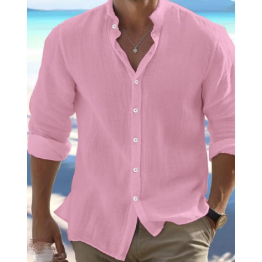 

Мужская хлопковая рубашка с витыми пуговицами, рубашки с длинными рукавами, однотонный классический мужской топ, весна/лето, повседневная повседневная одежда XXL розовый