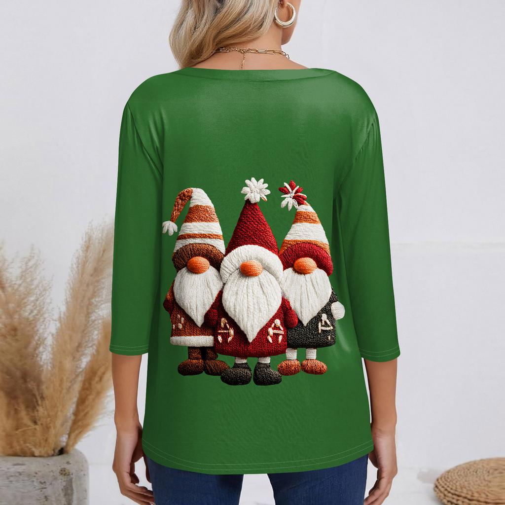 3/4 Sleeve Shirts For Women Print Christmas Tees Blouses Casual Plus Size Basic Tops Pullover