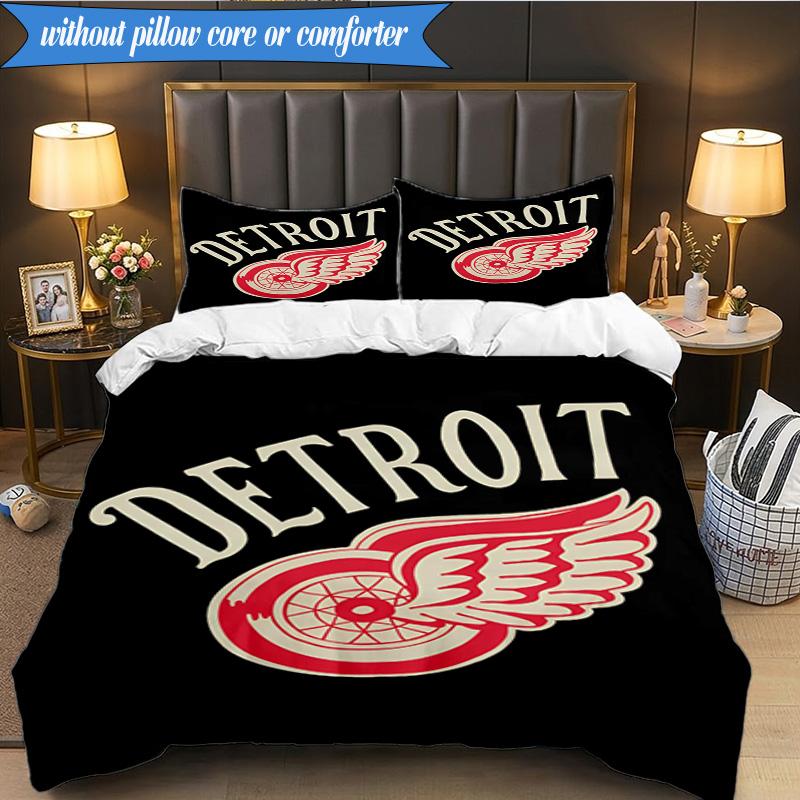 3PCS Vintage Detroit Wings Logo Bedding Set,Including 1pc Duvet Cover And 2pcs Pillowcases Perfect for Bedroom, Dormitory, Fan Christmas Gift