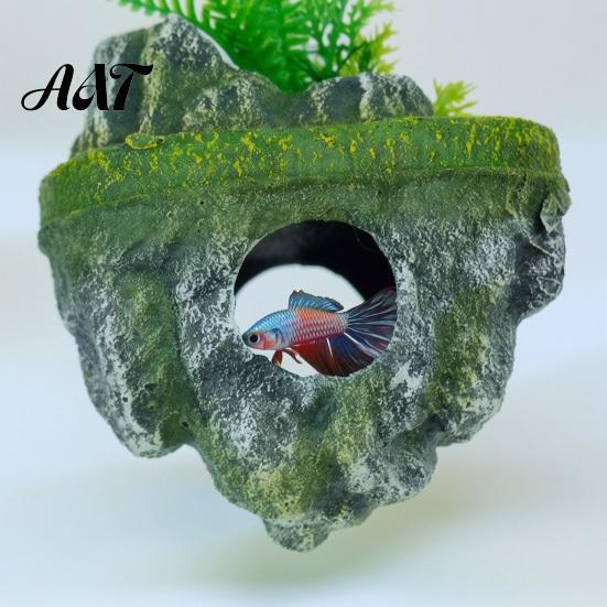 Shrimp Resting Shelter Floating Rock Aquarium Decoration, Realistic Moss Ornament with Betta Fish Hiding Place Cave, Tank Hideout for Guppy