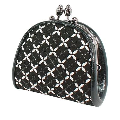 Indenya Inden Coin Purse, Deerskin Leather, Soft, Shippo Pattern, Black with Black Lacquer and White Chintz, 8802