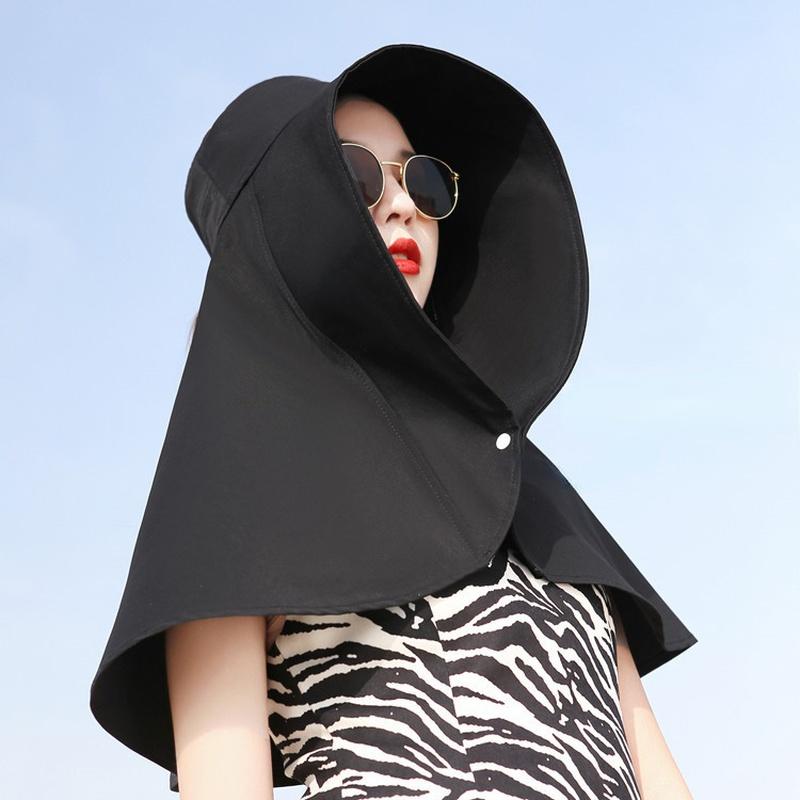 Portable Neck Guard Shawl Sun Hat Face-covering Fisherman Hat with Snap Button Sunscreen Surprise Gift for Girlfriend