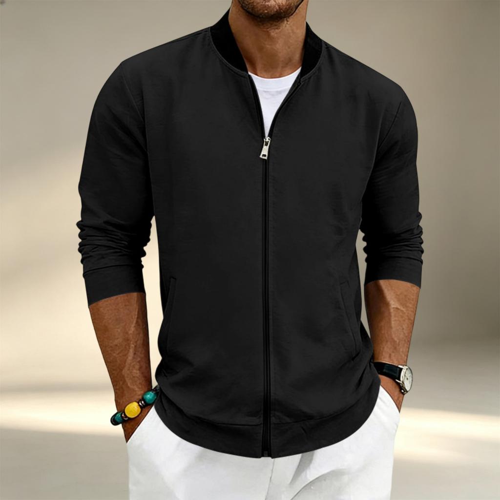 Men's Lightweight Stand Collar Baseball Jacket Long Sleeve Zip Up Sports Coat