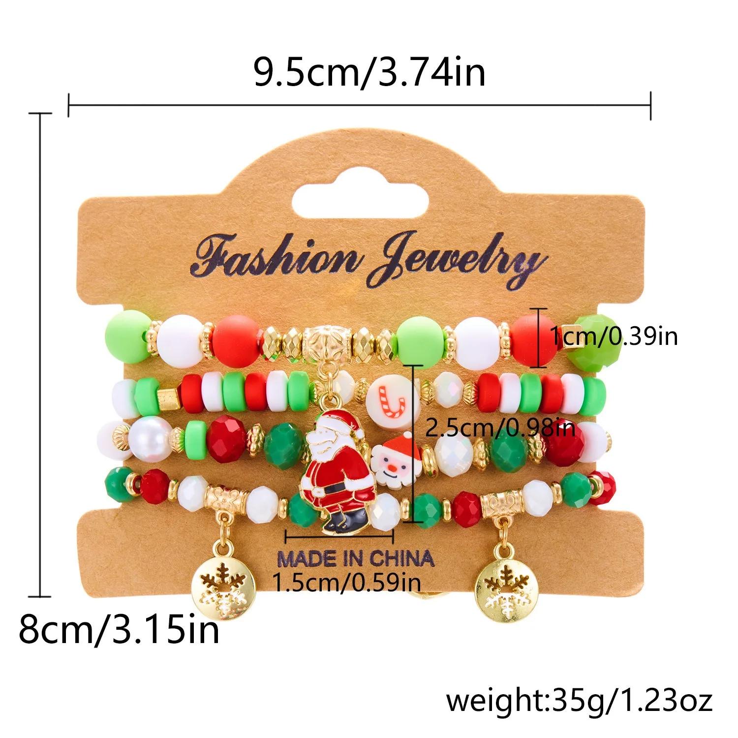 Christmas Decoraion Bracelet Kids Favors Colorful Acrylic Santa Snowflake Stretch Beaded Bracelet Merry Christmas Gift Favor