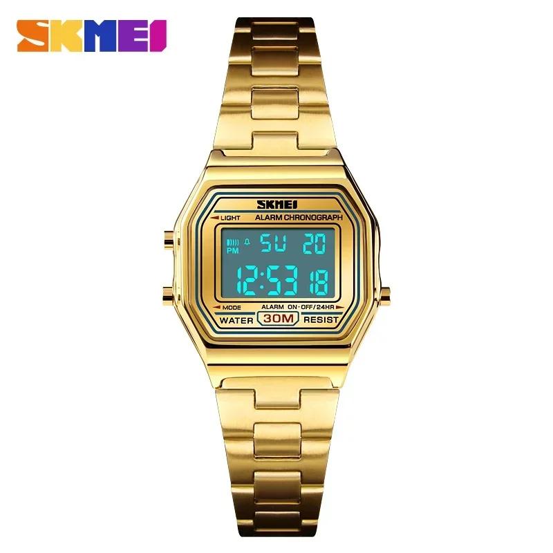SKMEI 1415 Luxury Clock Sports Watch for Women Retro Digital Stainless Steel Electron Waterproof Wristwatches 1123 Relojes Mujer