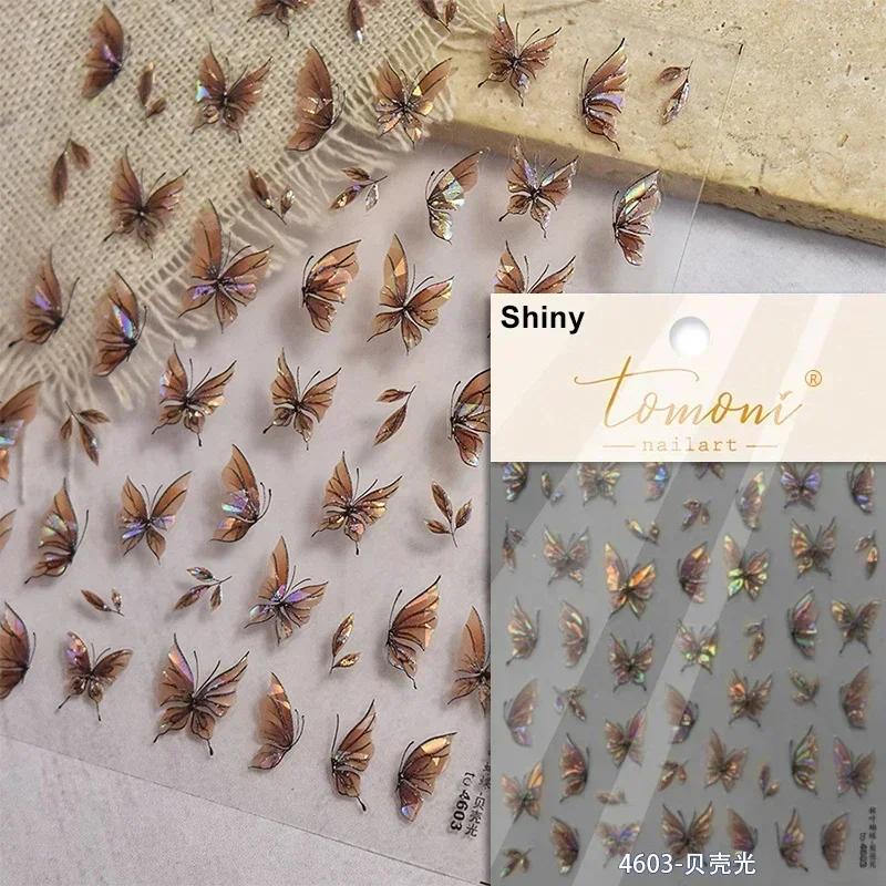 Gradient White Pink Butterfly Flower Shiny Stars Chic Spring Petal 5D Soft Adhesive Nail Art Stickers Decorations Manicure Decal