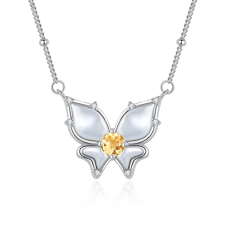 S925 Sterling Silver Butterfly Necklace, Inlaid Natural Crystal, Multi-color Optional, Elegant Clavicle Chain Jewelry for Women, Gift for Girlfriend