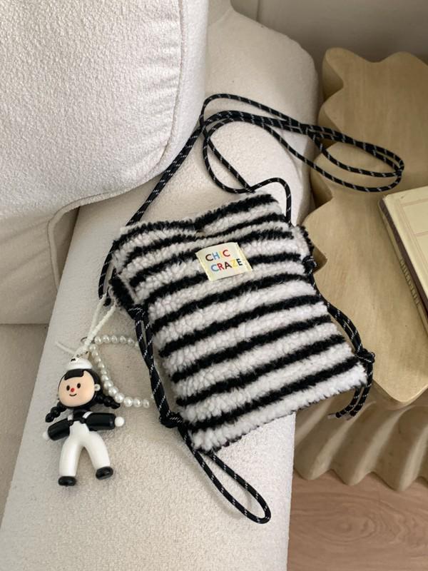 Plüsch Umhängetasche im koreanischen Stil mit Regenbogen-Punkten in Rosa für Mädchen