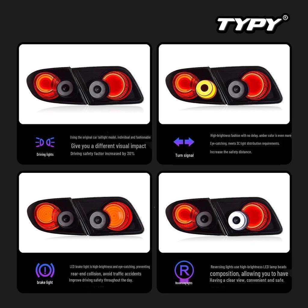 Compatible with 2003-2015 Mazda 6: Modified LED Rear Tail Lights with Daytime Running, Turn Signals, and Reverse Lights.