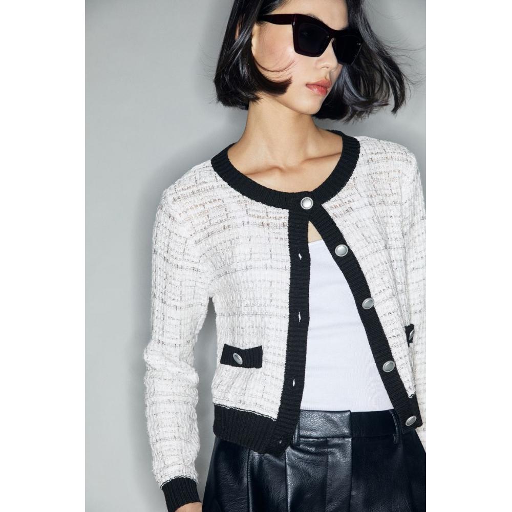 

Кардиган HM Loose Knit Glitter с белыми блоками