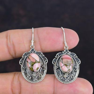 Boucle d'oreille Opale Rose Cuivrée Argent Sterling 925 Boucle d'oreille Superbes Boucles d'Oreilles Vintage Bijoux en Pierre Précieuse de Qualité Supérieure Boucles d'Oreilles Faites Main Cadeaux pour Femme