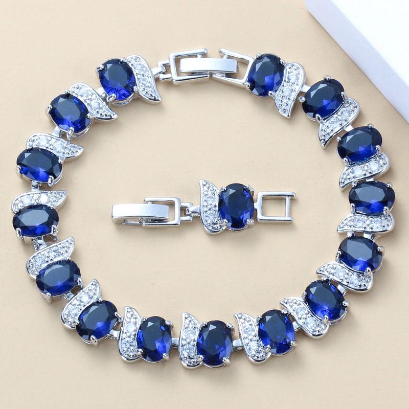 Qualità   Bracciale a Maglia di Catena Overlay Bangle Lunghezza Regolabile 18+3 Cm Gioielli da Donna per Matrimonio con Pietra Blu