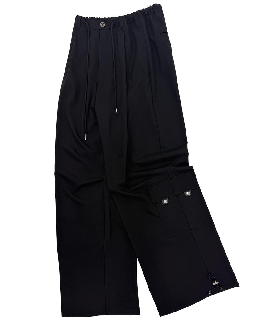 PLASMA SPHERE Kangaroo Parachute Wide Eyelet Cargo Jogger Pants_Black
