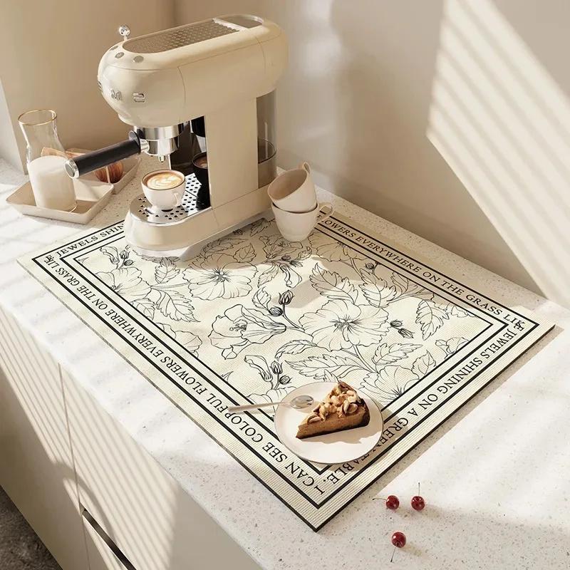 Tapis d'égouttage pour vaisselle style crémeux mignon Antidérapant Cuisine Tapis absorbant Table Tapis Diatomite Imperméable Isolation thermique Antidérapant Tapis de bar