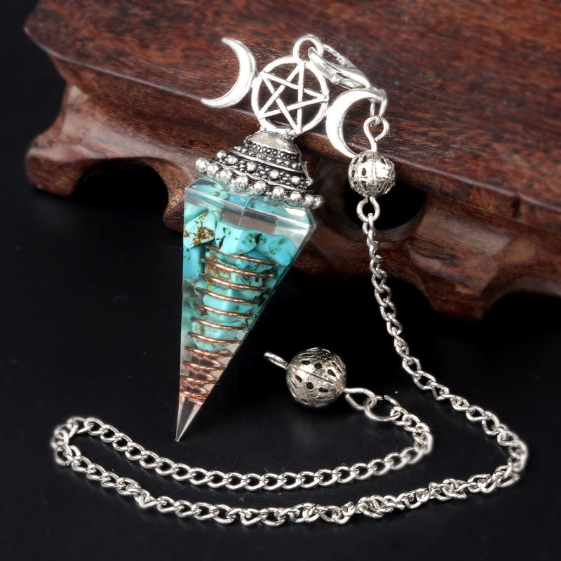 1690 Three-Phase Moon Seven Chakra Stone Resin Hexagonal Crystal Pendant Pendulum Cross-Border Jewelry