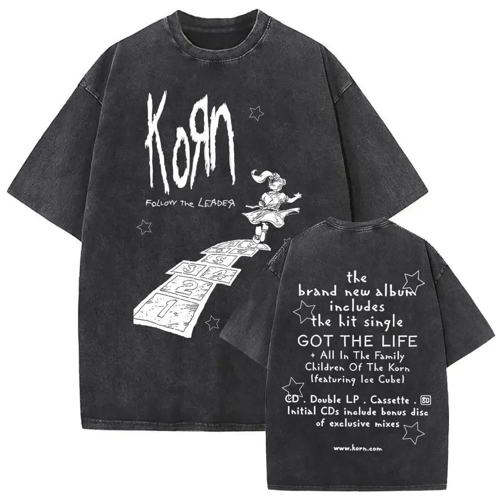 

Korn Follow the Leader 1998 Nu Metal Album Graphic Oversized Vintage Washed Streetwear T-Shirt Featuring Got the Life & All in the Family for Rock L