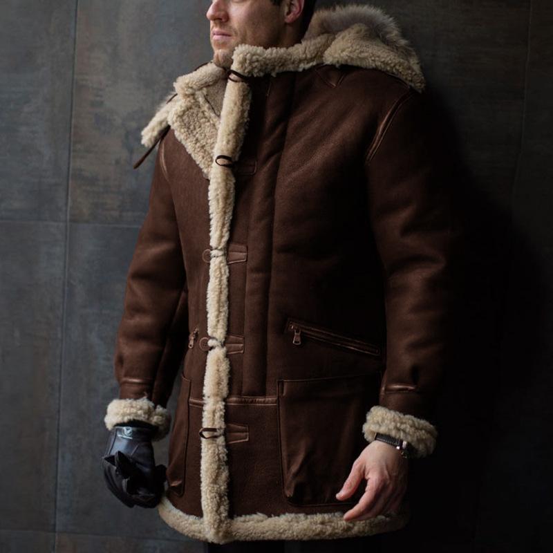 Autumn and winter orders surge suede artificial fur Amazon hooded fur collar thickened coat men's coat European size jacket