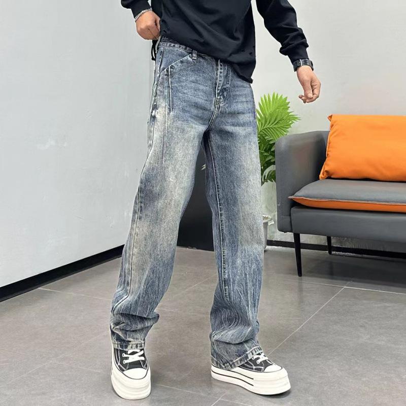 Fashion Retro Casual Versatile Net Version Straight Nostalgic Men's Jeans Trendy Brand Light Luxury Ruffian Handsome Long Pants Ins