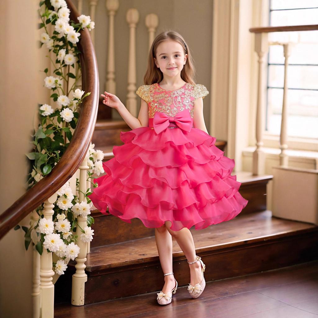 Dívčí šaty Stereoskopická růže Princeznovské šaty Vícevrstvá síťovina Pom Pom Pom Šaty pro družičku na svatbu Oblíbené šaty malé dívky Šaty