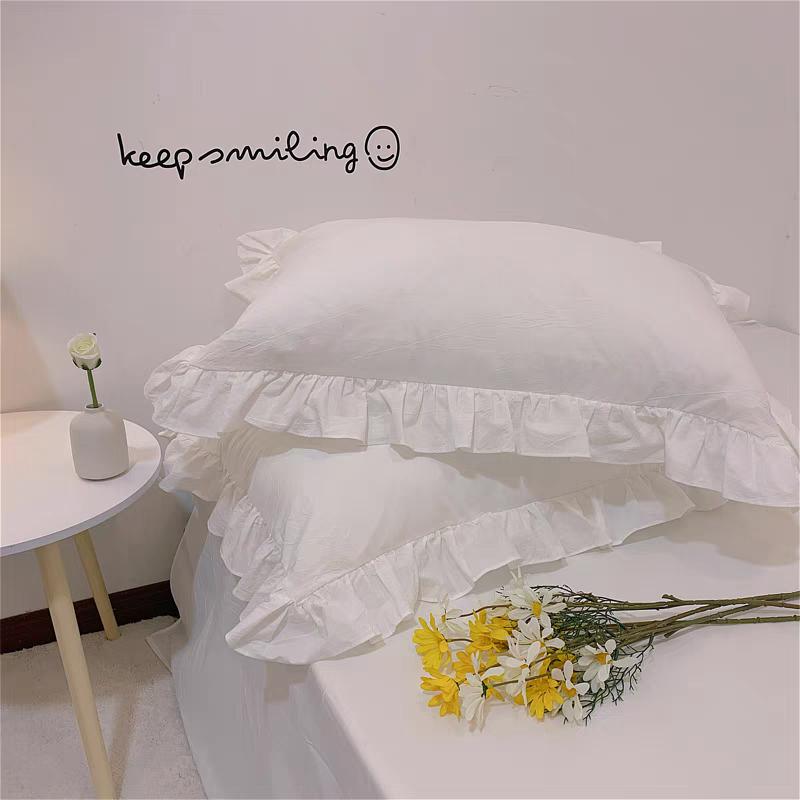 1pcs Pillow Cover 48x74cm 40x60cm Pillow Protectors Ruffle Design Hotel Home Sleep Pillowcases Solid Color