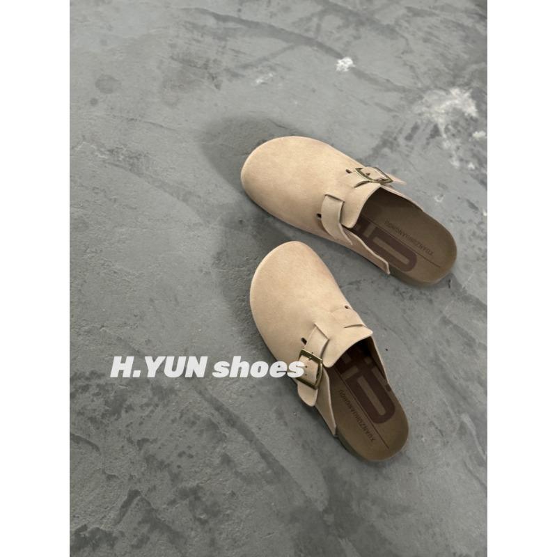 

Thick-soled retro versatile leather women s shoes wear spring and summer bag head half slippers wear single shoes 35 песочный