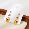 INS Simple and Versatile High Polished Oval Sphere Zircon Stud Earrings Set Plated with 18K Gold Stainless Steel Earrings for Women