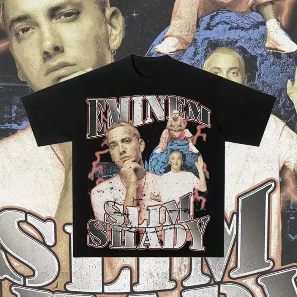 Rapper Eminem Print T-Shirt Herren Damen T-Shirt Trend Hip Hop Rock Übergroßes Kurzarm-Tee Sommer Baumwoll-T-Shirts Kleidung Oberteile