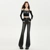 High-waisted and Slightly Pulled Jeans Women's Autumn New Black and Gray Design Tight and Thin Horseshoe Flared Pants