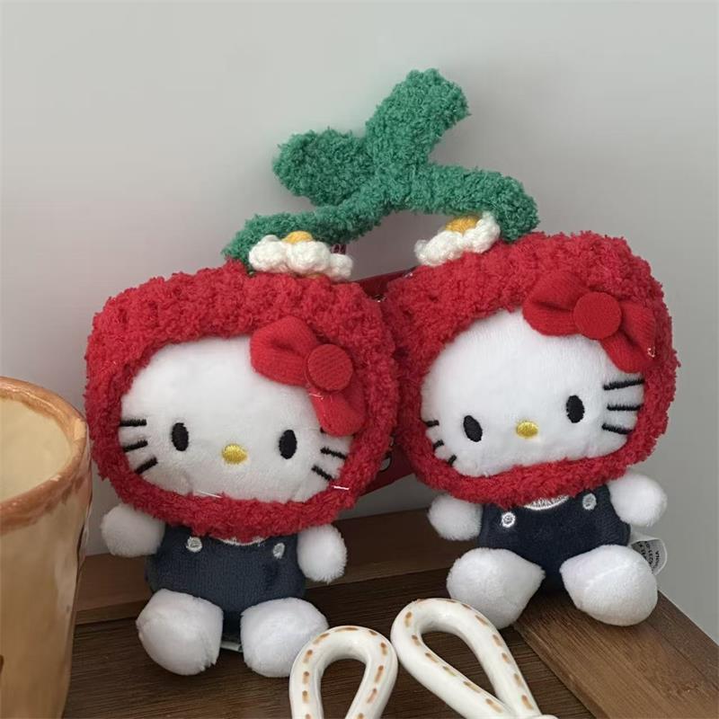 Sanrio Cute Cherry Hello Kitty Plush Doll Toy Keychain Pendant Bag Hanging Ornaments Backpack Charms Kt Cat Girly Birthday Gifts