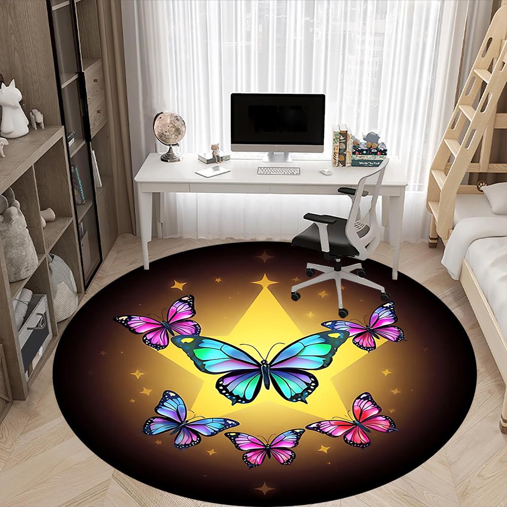 1pc Butterflies Star Office Round Rug, Non-slip, Soft and Durable Office Rug for Interior Decoration, Perfect for Office, Beautiful Decoration yy26032
