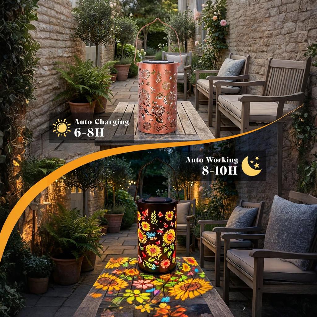 1/2X Outdoor Garden Solar Light Iron Art Hanging Light Hollow LED Landscape Light Garden Decoration Projection Light Waterproof