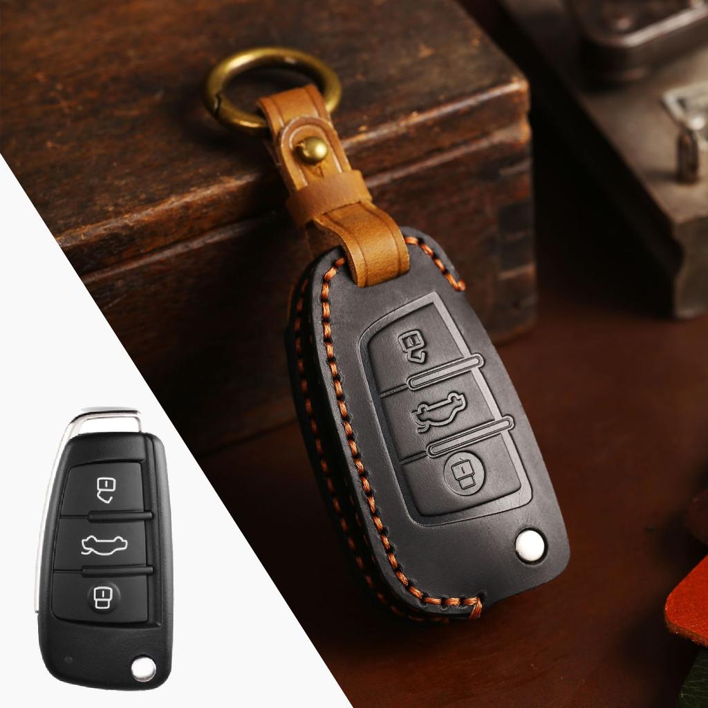 Leather Key Bag Is Suitable For Key Cover Folding Special Q3A3 Car Key Cover Crazy Horse Leather