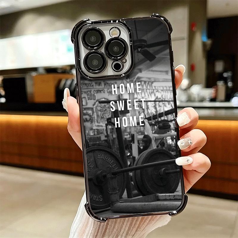 Gym Mode Fitness Bodybuilding Plating Phone Case For Iphone 16 17 Pro Max Air 16E 14 15 Plus 12 13 Mini Anti-Fall Airabag Cover
