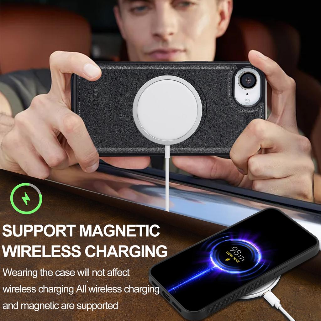 LC.IMEEKE For iPhone 16e Magnetic Case Compatible with MagSafe Leather+TPU Back Cover