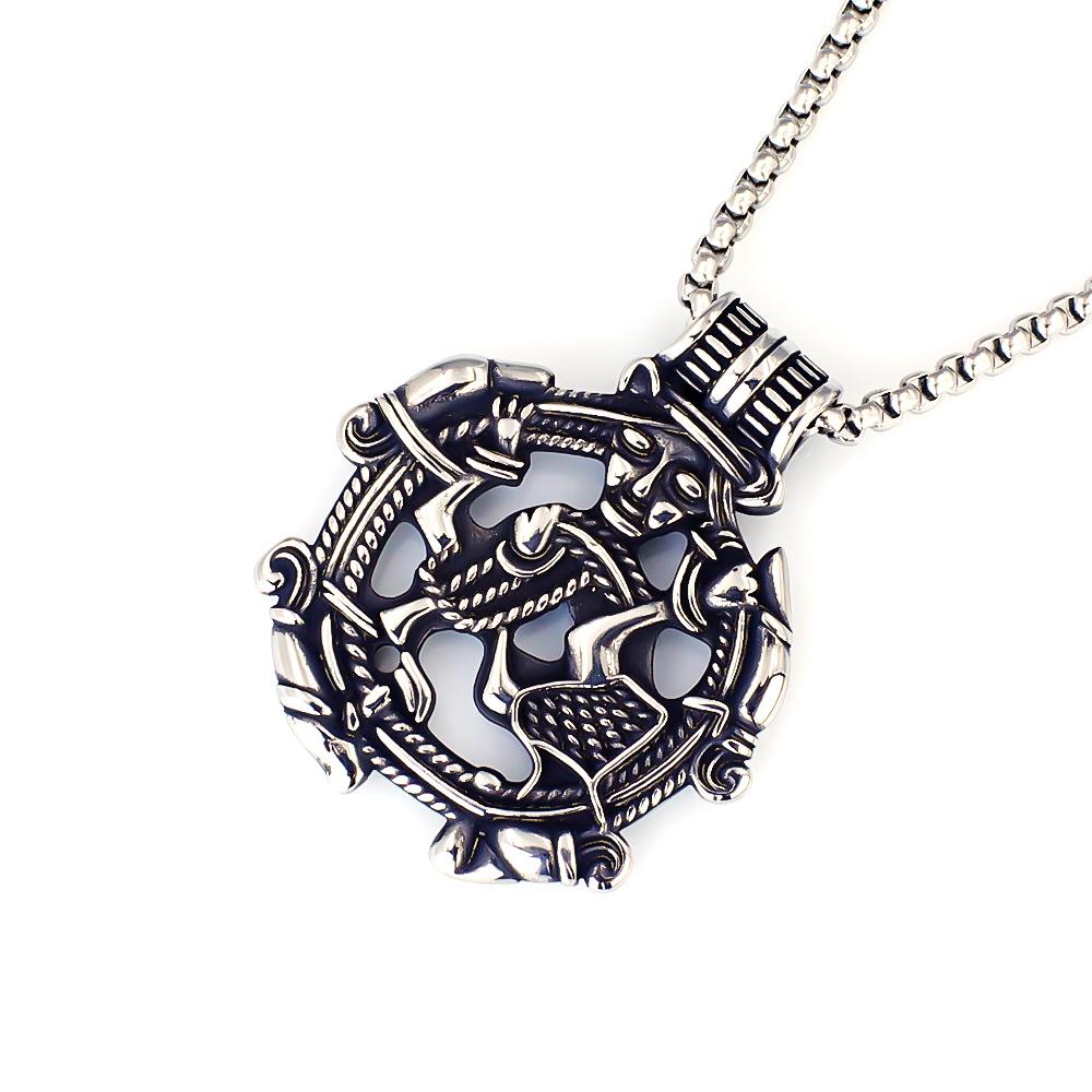 New European and American Retro Pendant Double-sided Viking Character Hollow Men's Necklace