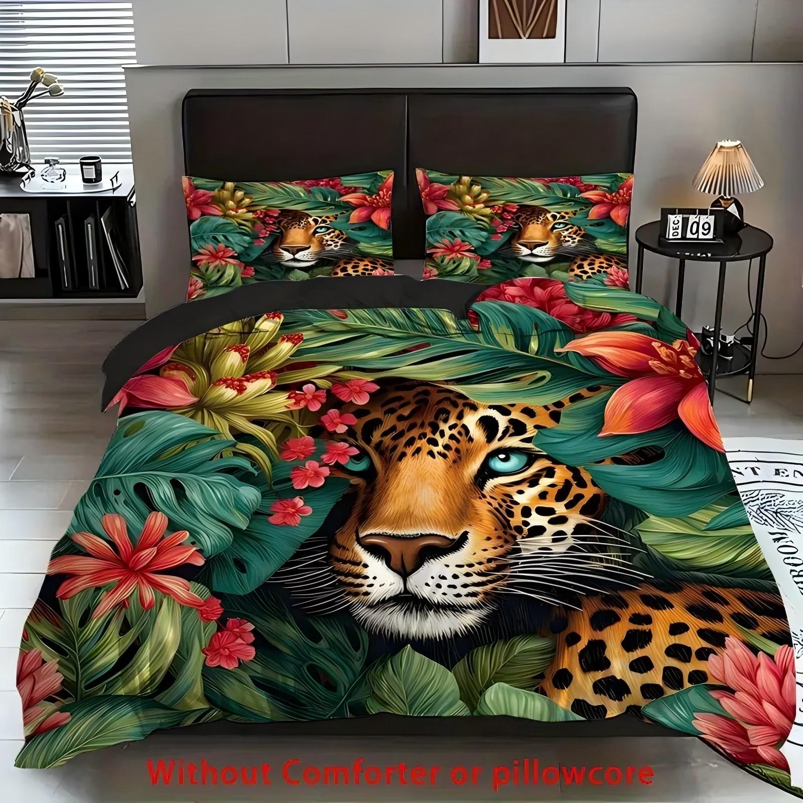 

Tropical Green Leaf Leopard Pattern 3d Print Bedding Set Luxury Home Textile Quilt Cover Soft Comfortable Duvet Cover Pillowcase EU Single(135*200cm)3pcs