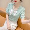 Spring and Autumn Women's Collar Bow Slimming Long Sleeved Shirt Loose Fitting Pullover Top