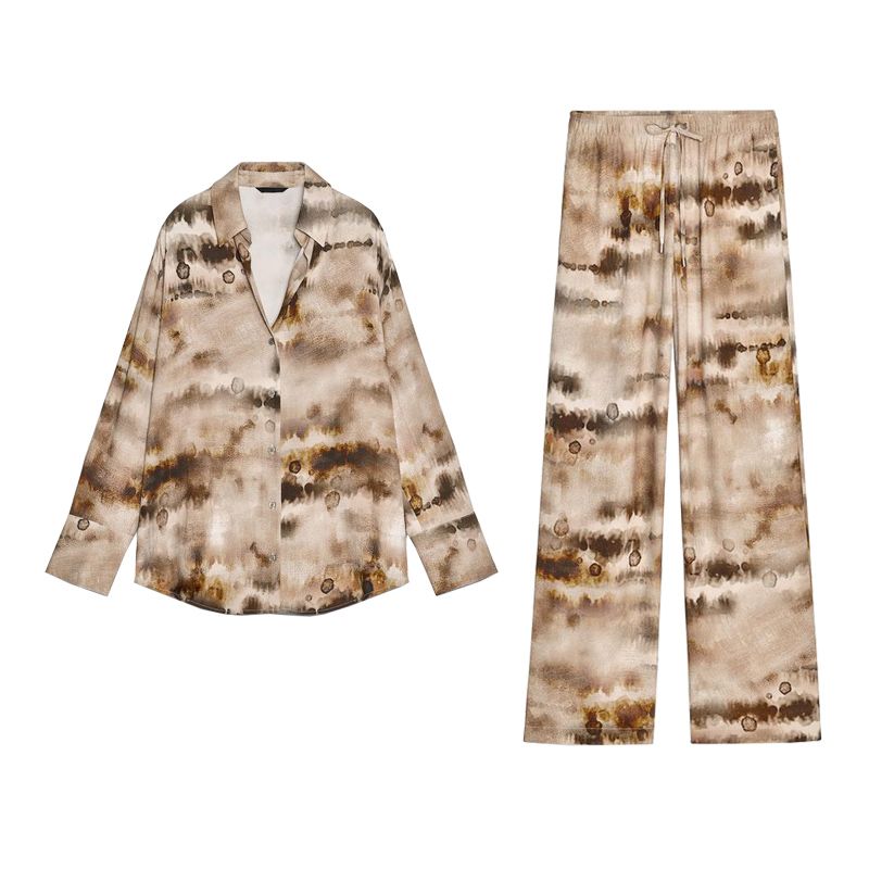 Tie-Dye Stylish Temperament Long Sleeves Lapel Shirt 8372118 High Waist Straight-leg Tie-Dye Pants 8372018
