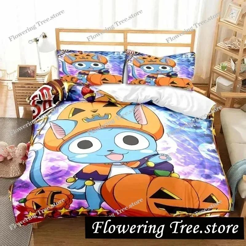 3D Anime Fairy Tail Bedding Set Bed Three-piece Set Duvet Cover Single Double Bed Queen Size Duvet Cover Set Adult Boys Bedroo
