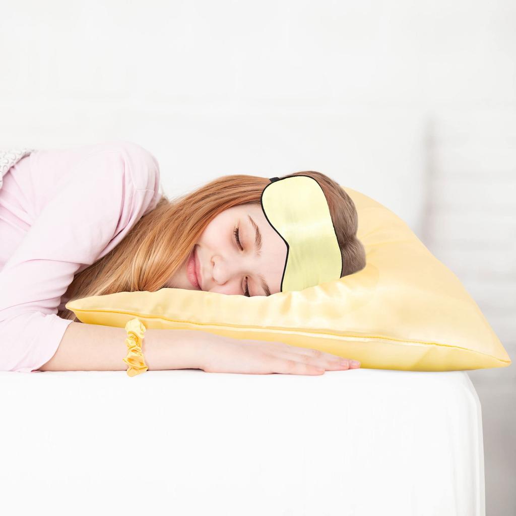 PiccoCasa Pillowcase Zippered Satin with Beautiful Skin and Silky Gift 50x90cm 2-Piece Set, Headband, Hotel-Quality, Hair, Feel, Set, Gold,