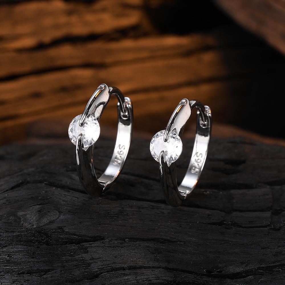 Original 925 Sterling Silver Smooth Crystal Circle Hoop Earrings for Women Korean Wedding Party Jewelry Gift Female Pendientes