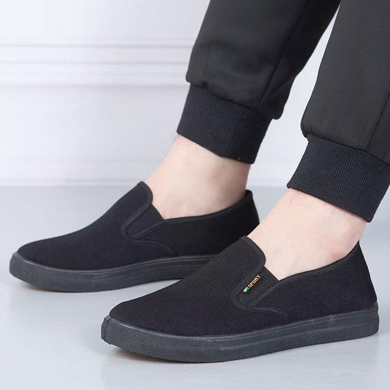 Herren Slip-on Schwarze Rutschfeste Gummisohle Freizeitschuhe - Frühling/Herbst 2026, Atmungsaktiver Alter Pekinger Stoff.