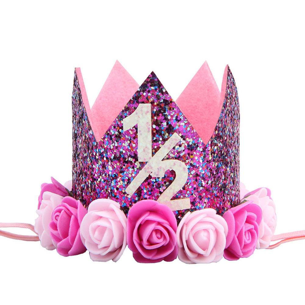 Cross-Border 1st Birthday Crown Headband: Princess Gold & Pink Party Accessory for Girls