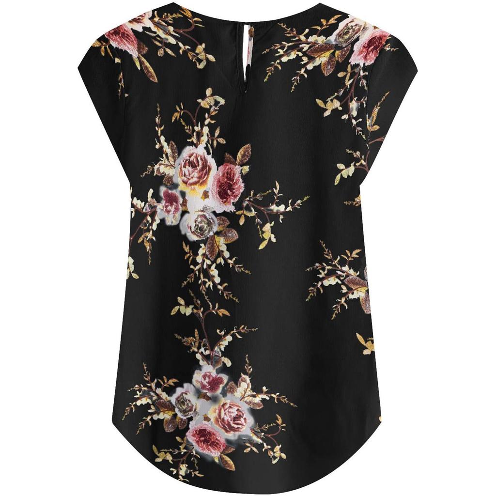 Women's Fashion Color Printing Short-sleeved Button Round Neck Casual Tops