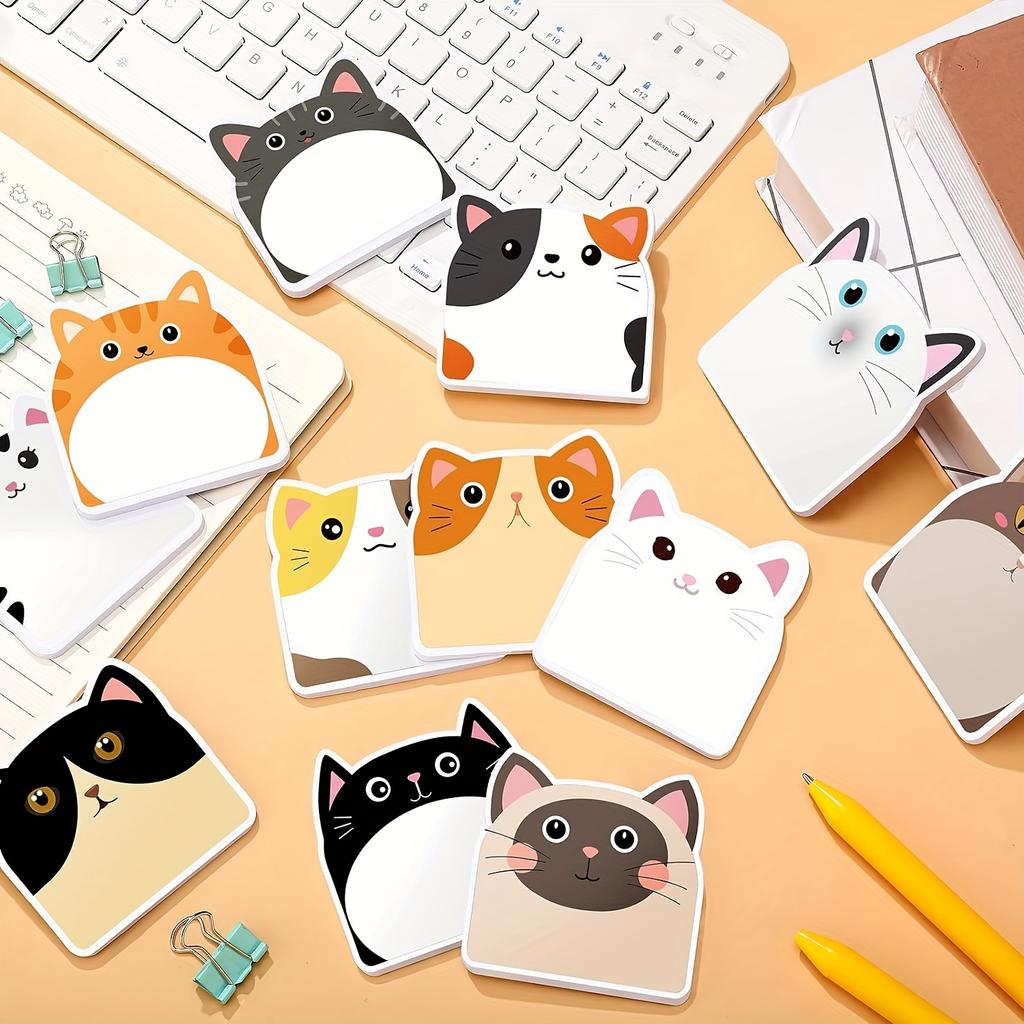 12pcs Cute Cat Sticky Notes, Creative Journal Convenience Stickers, Suitable For Notebook And All Kinds Of Note Taking Occasions