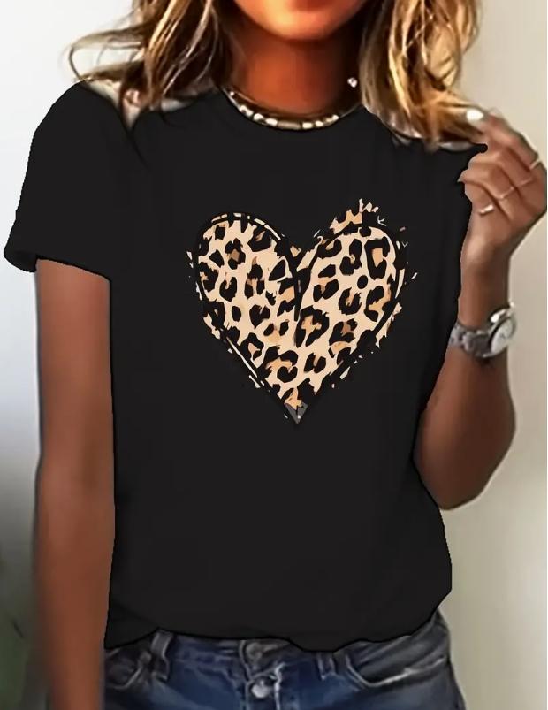 

Модная женская футболка с простым принтом в виде сердца, забавная повседневная футболка с круглым вырезом и короткими рукавами, летняя женская футболка 8XL чёрный