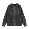 Unisex Streetwear Hooded Zip-Up Sweatshirt With Rivet Detail Cotton Blend Loose Fit Casual Wear