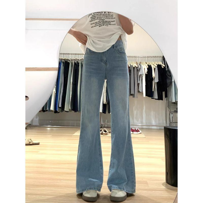 Slim White Micro Flare Jeans Female Autumn Simple High-waisted Wide-leg Skinny Leisure Straight Long Trousers Jeans for Women Long Denim Pants